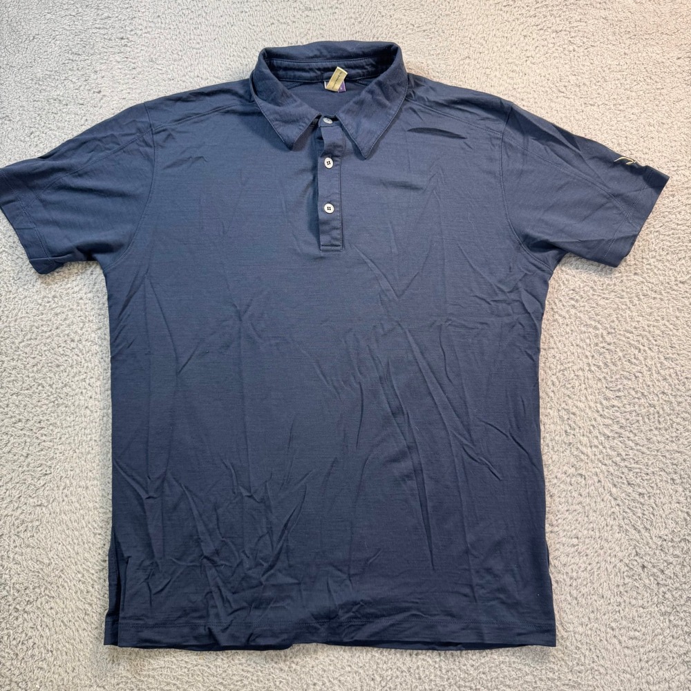 Ibex Mens Large Navy Blue 100% Merino Wool Short Sleeve Polo Shirt Made in USA